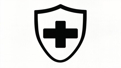 Fototapeta premium Black shield with a cross symbol, representing health and protection