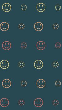 Seamless pattern of yellow and orange smiley faces on teal background