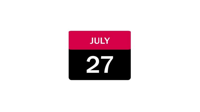 Minimalist calendar icon showing the date July 27 with a magenta header and dark grey base for web and app interface design.