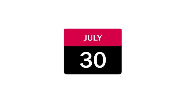 Calendar icon showing the specific date of July 30th with a red header and black body. A clean graphic for scheduling, reminders, and daily planning.