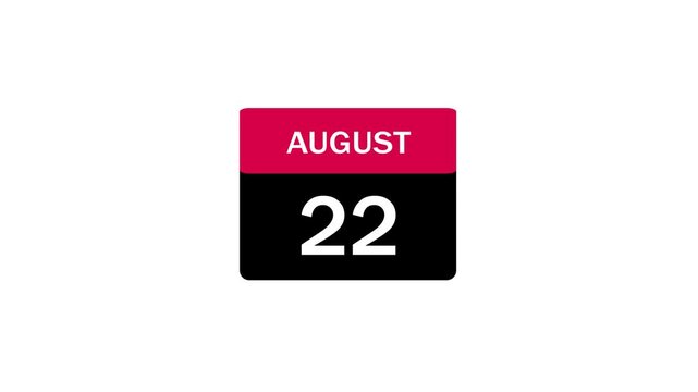 A professional graphic icon of a calendar page showing August 22nd with a bold red and black color scheme against a clean white background.
