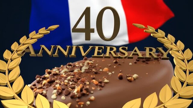 French 40th Anniversary Celebration: Chocolate Dessert, Flag, and Golden Laurel Wreath