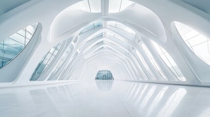 Obraz premium Elegant hallway of bright futuristic building featuring unique arched architecture