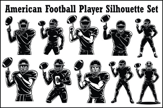 American Football Player Silhouette Set
