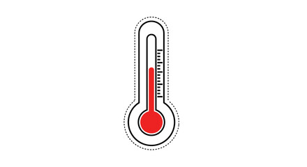 Thermometer icon with red scale and black outline on white background  