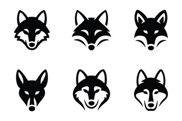 Obraz premium Fox and Wolf Face Icons: Animal Emblems, Head Silhouettes