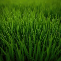 Obraz premium Vibrant green texture of a dense natural field captured in extreme macro focus, showing fine blades and organic details perfect for wallpaper or overlay, pattern, lush, abstract