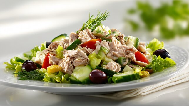 Tuna salad photographed in bright studio environment