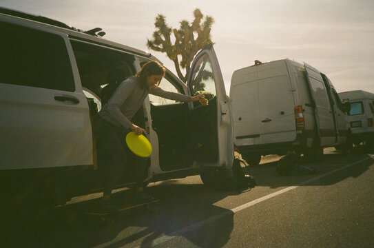 Woman with her camper van film 