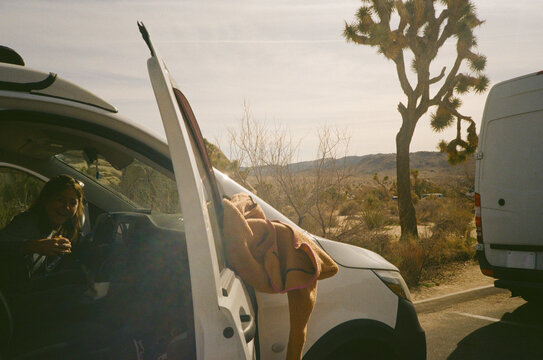 Woman with her camper van film 