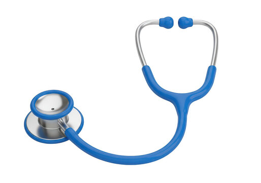 A blue stethoscope with a silver chest piece and two ear tips. isolated on transparent background