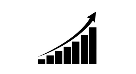 Black arrow pointing upwards over a series of rising bars