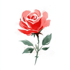 A rose in a watercolor brush stroke outline.
