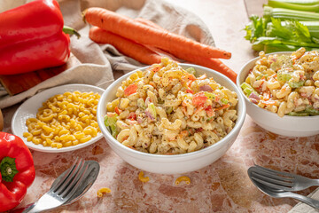 Summer cookout picnic food. Creamy pasta salad side dish