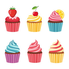 Colorful cupcakes and fruit illustrations in a delightful arrangement
