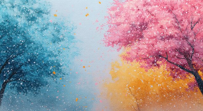 Dreamy Dichotomy - Blue and Pink Trees in a Whimsical Landscape, Soft Light.