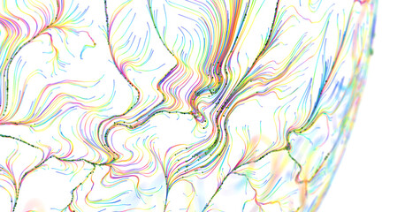 Dynamic colorful lines swirl and flow across white, representing movement, connection and energy....