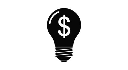 A striking black silhouette of a lightbulb containing a dollar sign representing financial ideas silhouette high quality professional © Kuntol02