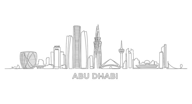 Abu Dhabi City Skyline Continuous Line Art of UAE's Capital Urban Landscape