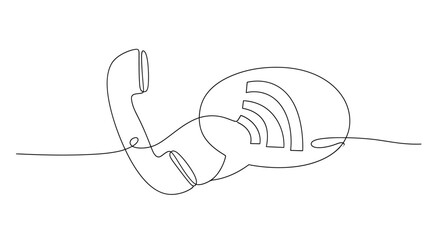 Obraz premium Telephone Call and Wi-Fi Signal Icon Communication Continuous Line Drawing