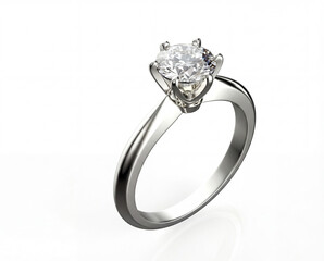 Luxury diamond engagement ring isolated on white background, sparkling gemstone jewelry symbol of love, wedding and proposal concept