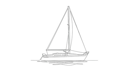 Yacht sailing on water in minimalist continuous line art style for travel theme © StockSynergy