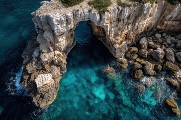 Es Pont?s Arch - Majestic Limestone Formation over Azure Waters, Mallorca.