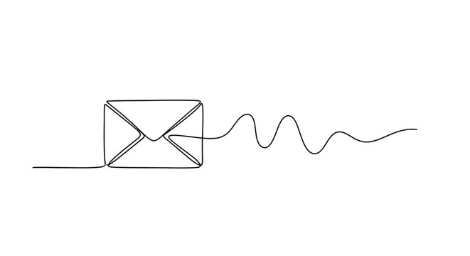 Modern continuous line drawing of a closed envelope representing email and mail