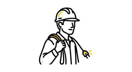 Obraz premium Simple line drawing of a construction worker holding a tool.