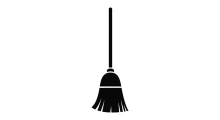 A minimalistic depiction of a black broom standing upright against a white background silhouette high quality professional detailed © MIRAJ02