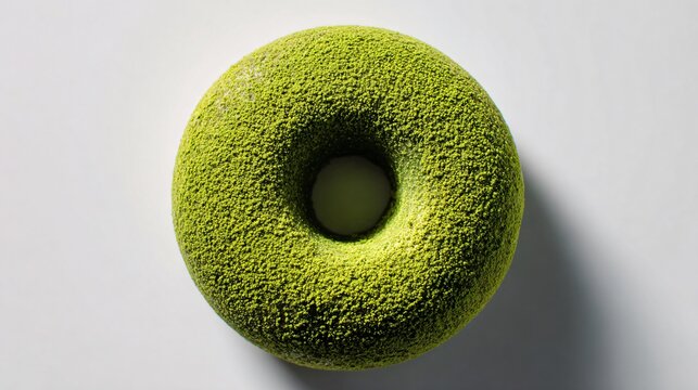 Single matcha mochi donut centered on ivory background, Japanese minimalist inspiration