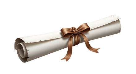 A rolled up parchment tied with a brown ribbon isolated on transparent background