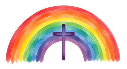 Fototapeta premium Vibrant rainbow with a cross isolated on transparent background symbolizing hope and faith