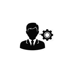 A professional man with a gear symbolizing work and technology integration.