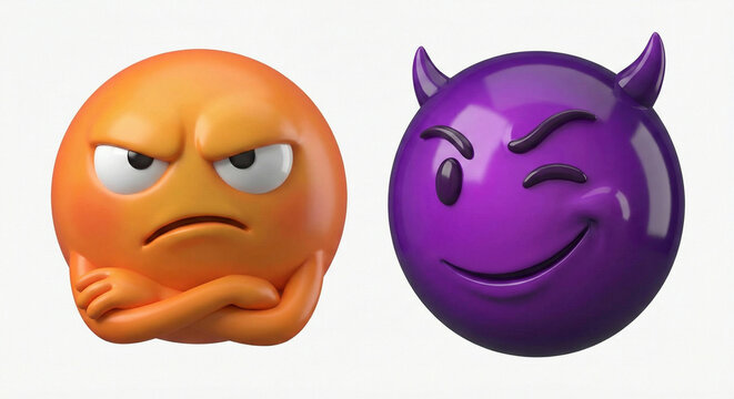 Two 3D emoji characters with angry and devious facial expressions