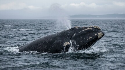 Naklejka premium North Atlantic Right Whale Spouting Water in the Ocean