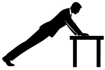 Fototapeta premium Standing Desk Plank Yoga - Office Core Strength Exercise Wellness Silhouette 