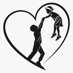 Children playing together in a heart shape silhouette design  