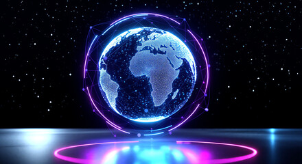 Futuristic digital globe with glowing network connections in space