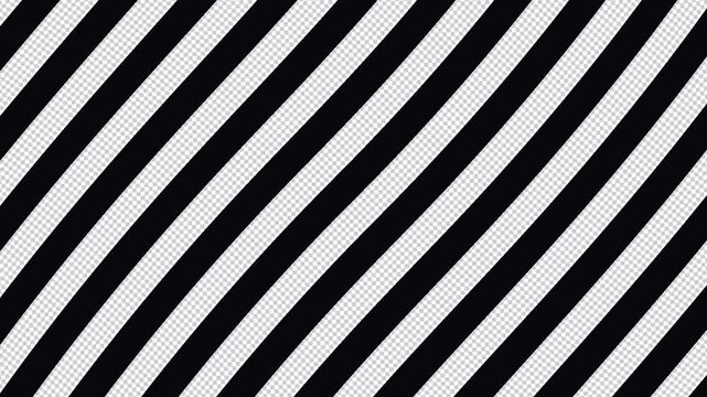 Abstract wavy black and white diagonal stripes motion background with transparent alpha channel grid