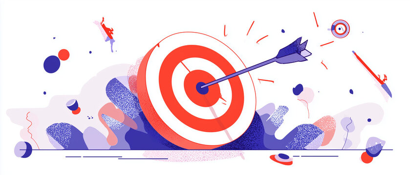 Ilustra&ccedil;&atilde;o de alvo com seta no centro, simbolizando foco, estrat&eacute;gia, objetivos, marketing, sucesso empresarial, planejamento e conquista de resultados.