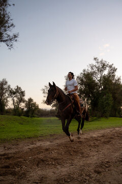 Cowboy Charging Mustang On Open Trail