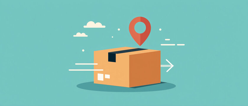 Conceito de log&iacute;stica com caixa de entrega e &iacute;cone de localiza&ccedil;&atilde;o simbolizando transporte e distribui&ccedil;&atilde;o de produtos.