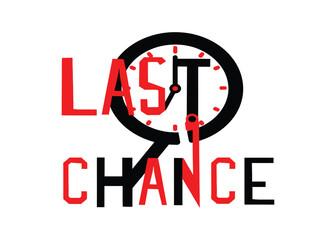 Dynamic vector artwork highlighting the 'Last Chance' concept with striking typography and an integrated clock face, signaling a crucial deadline or ultimate offer