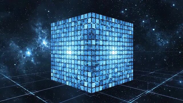 Digital data tunnel with glowing core and binary information flow