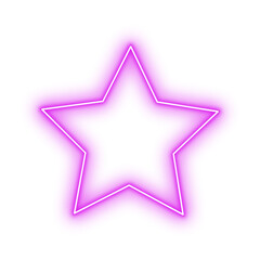 Purple neon star frame. Glowing light shape on transparent background