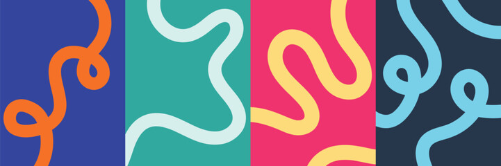 Obraz premium Colorful Abstract Squiggle Shapes in Grid Layout, Modern Trendy Background