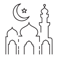 Obraz premium Stylish Islamic mosque line drawing with crescent moon and star accent