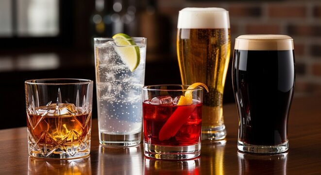 Assorted alcoholic drinks displayed