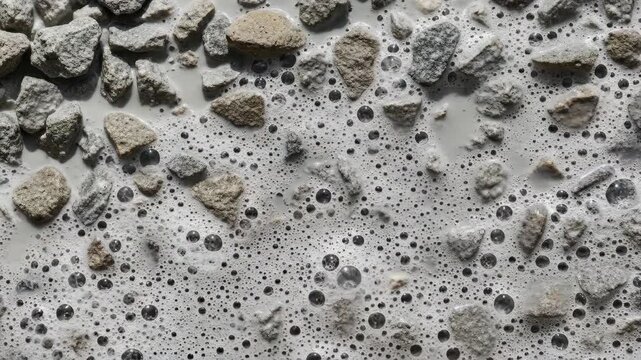 Sudsy transition over pebbles: evolving foam and stones interaction